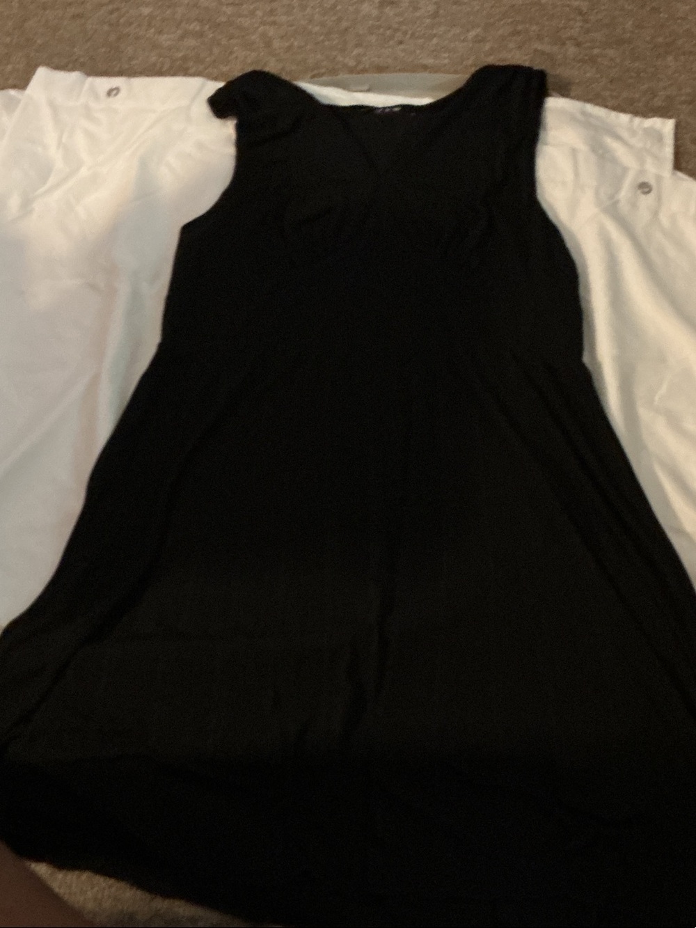 Women's Black V-Neck Midi Dress - Sleek A-Line Style